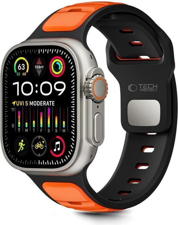 4Kom Tech-Protect IconBand Line Strap for Apple Watch 44 / 45 / 46 / 49 mm - Black and Orange (TPU)