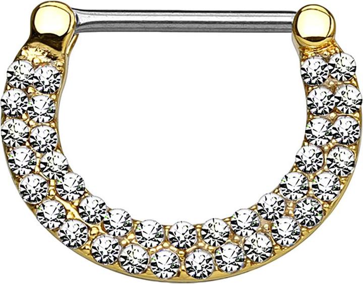 Produktbild Star Piercing Barbell Clicker vergoldet doppellinig mit Kristallen silber (Messing, Chirurgenstahl 316L)