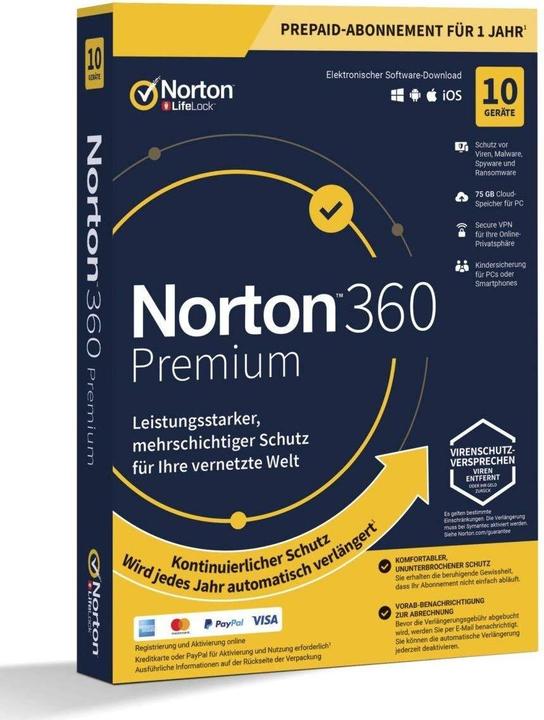 Actual product image Norton Symantec 360 Premium 10 Device 1 year 75GB MD - no plan - ESD (12 months)