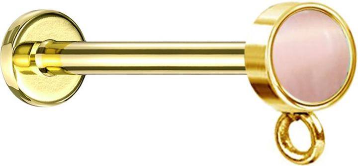 Actual product image Star Piercing Micro labret internal thread gold-plated with cylinder pink cat's eye stone ring for pendant (without brass, Mineral, Surgical steel 316L)