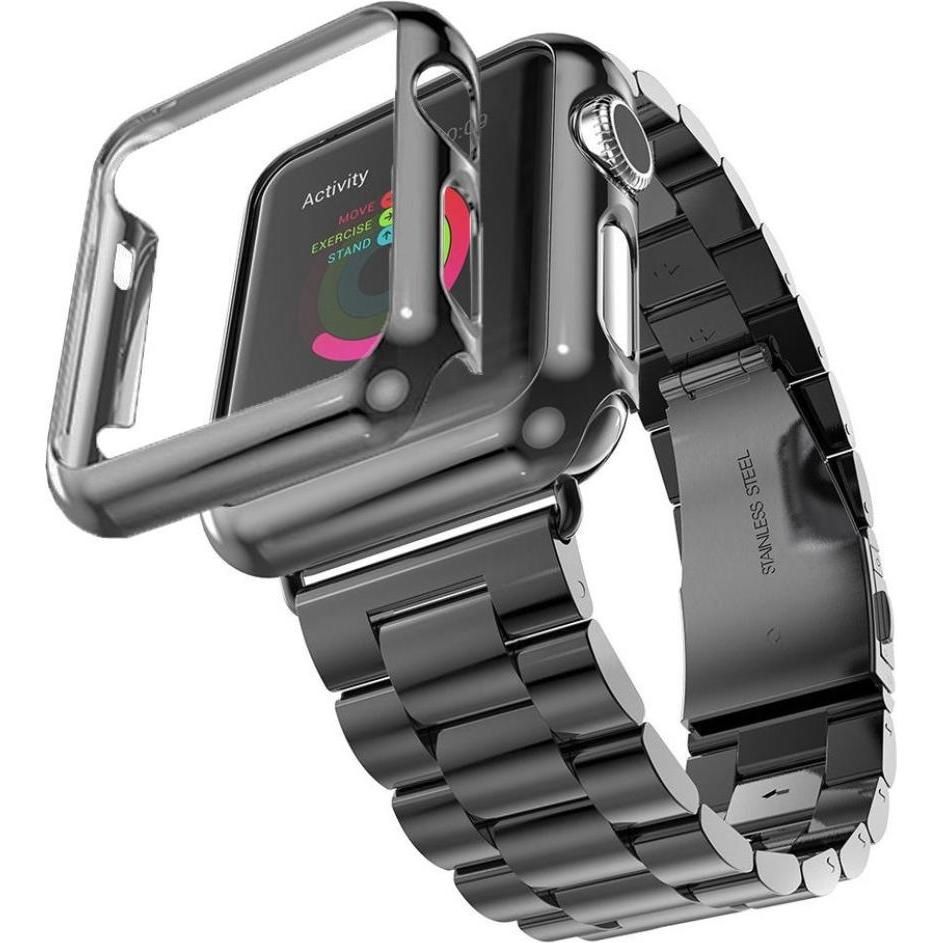 Screenguard Apple Watch 38mm Hardcase Frame Protector Schutzhülle, Smartwatch Zubehör, Schwarz