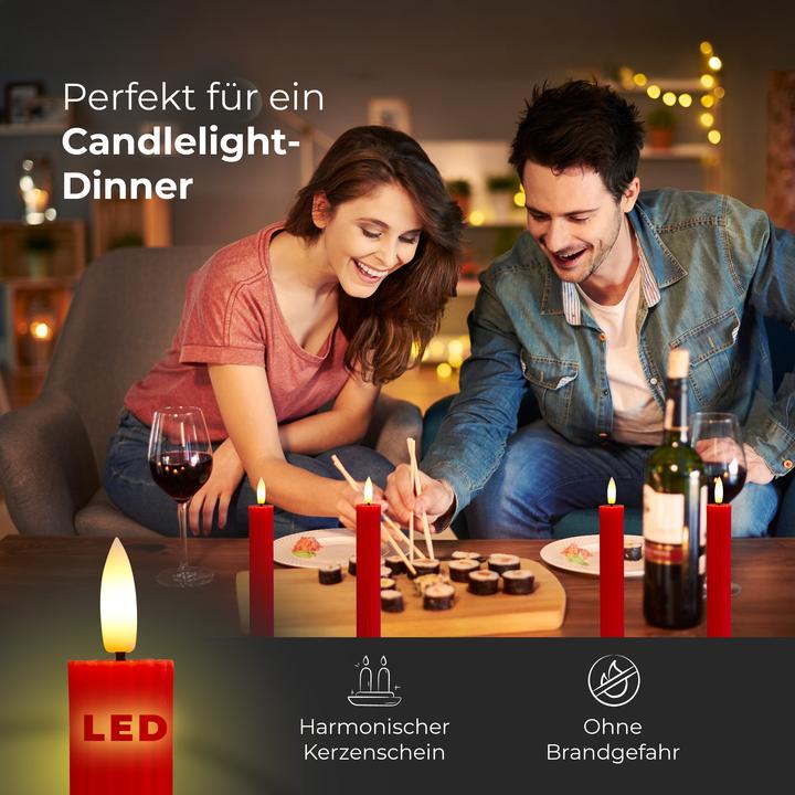 Actual product image Novaliv Stabkerzen LED mit Timer ROT 2er indoor mit 6 Stunden Timer - ECHTWACHS gerippt 23cm Höhe für Kerzen (2 x)