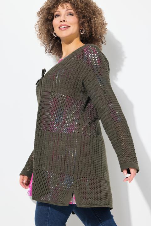 Actual product image Ulla Popken Mixed Texture Openwork Cardigan (46, 48)
