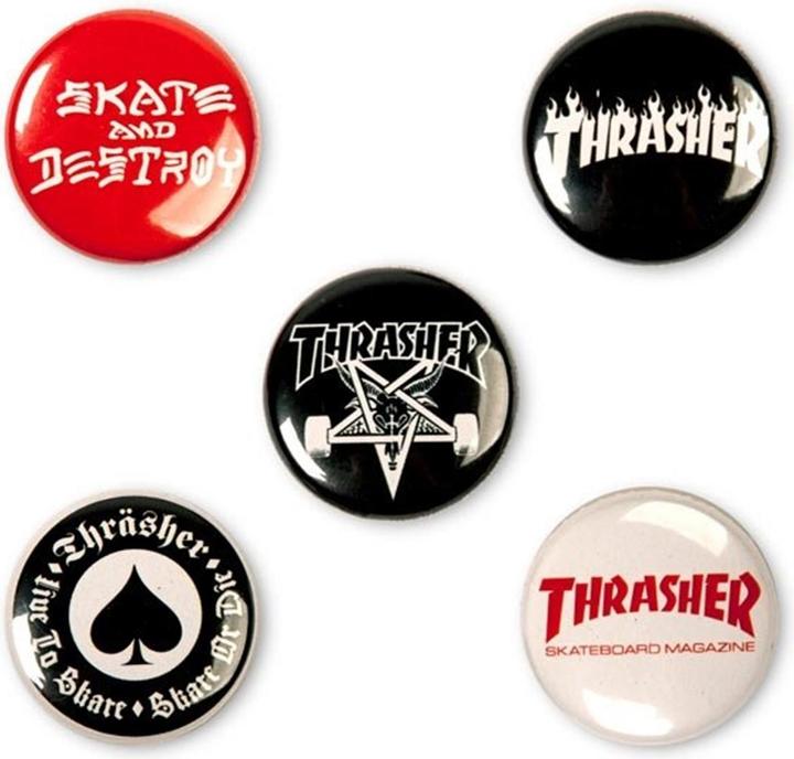 Thrasher Pulsanti con logo (confezione da 5 pezzi)