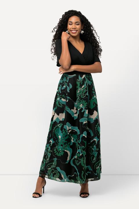 Produktbild Ulla Popken Ausbrenner-Maxikleid, A-Linie, V-Ausschnitt, Halbarm (50, 52)