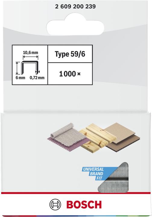 Produktbild Bosch Professional Zubehör Feindrahtklammer Typ 59, 10,6 x 0,72 x 6 mm, 1000er-Pack