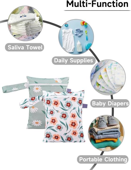 Produktbild ASMI 2 Stück Wetbag Windeltasche Set 18x25 cm Flower Duo