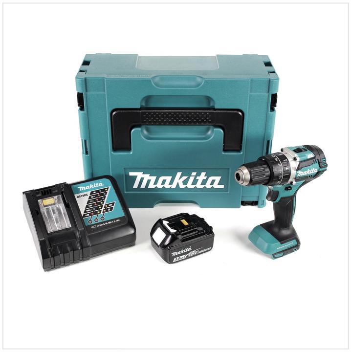 Actual product image Makita DHP 484 RF1J 18V Li-ion cordless impact drill in Makpac incl. 1x 3.0 Ah battery and charger (Rechargeable battery operated)