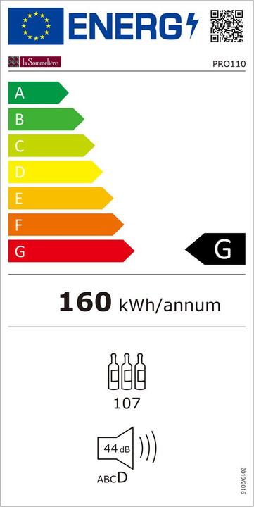 Energie-Label La Sommelière Weinkühlschrank PRO110 1 Zone