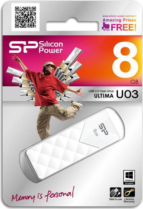 Image du produit Silicon Power Ultima U03 8GB USB 2.0 blanc (8 Go, USB-A)
