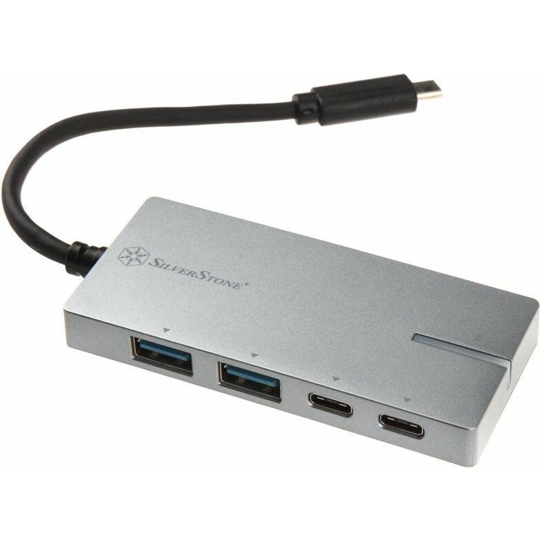 Silverstone EP09 Hub (USB-C, 4 Ports), Dockingstation + USB Hub, Grau