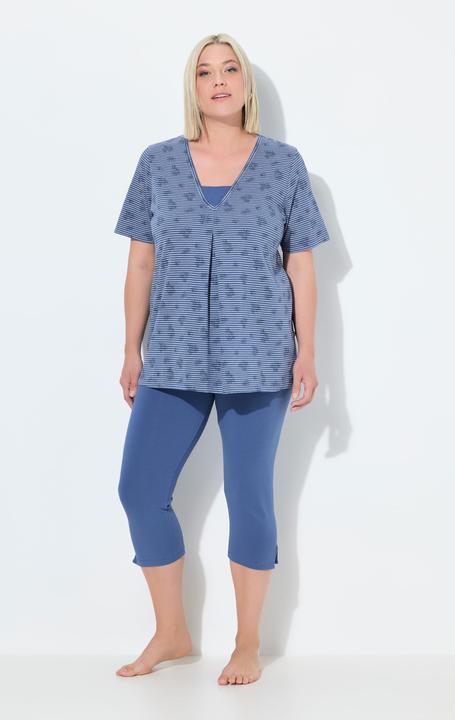 Produktbild Ulla Popken Pyjama, V-Ausschnitt, Halbarm, Caprihose (42, 44)