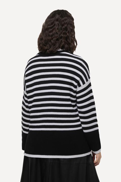 Immagine prodotto Ulla Popken Maglione in maglia a costine a righe con colletto a dolcevita e maniche lunghe (50, 52)