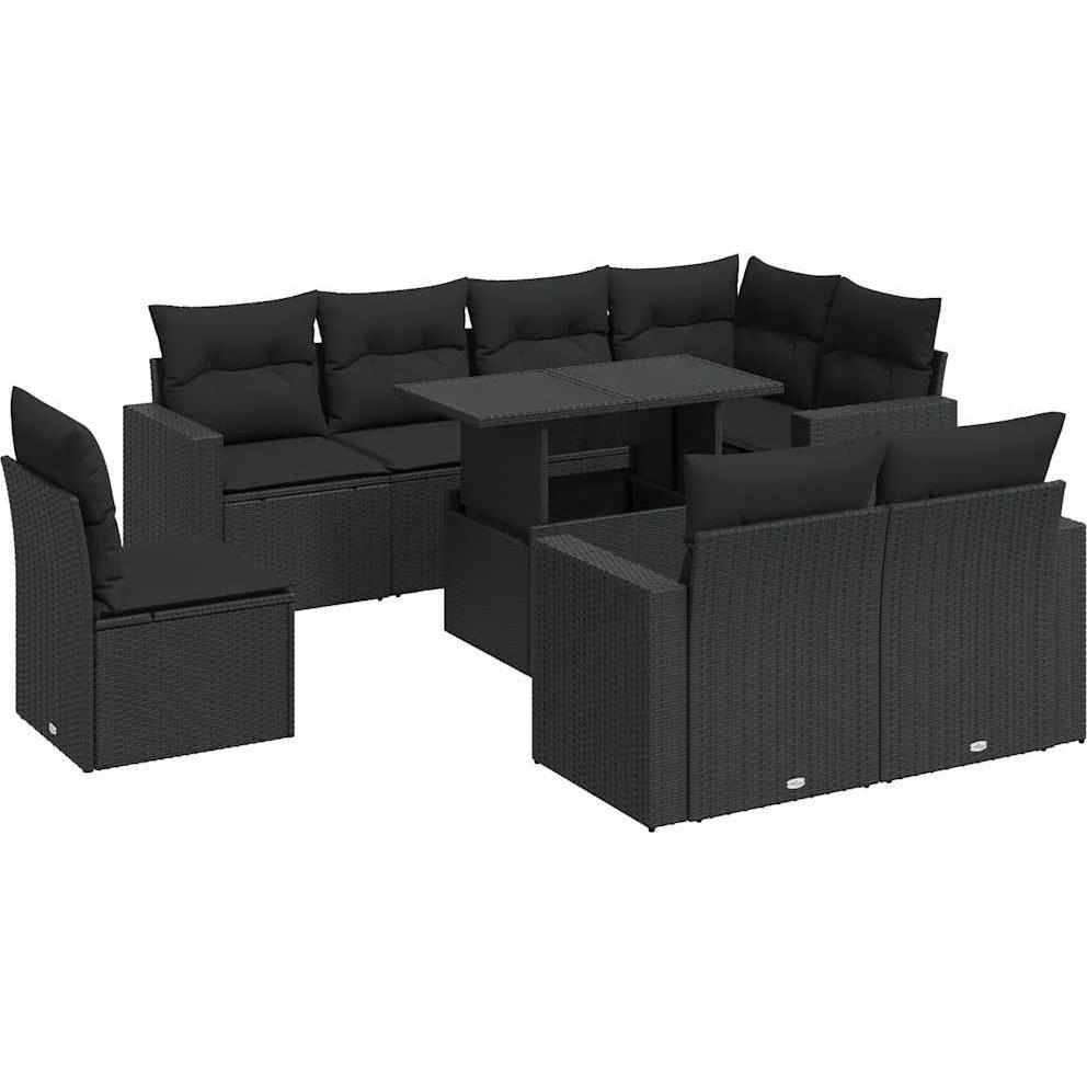VidaXL, Gartenlounge, 9-tlg. Garten-Sofagarnitur mit Kissen Schwarz Poly Rattan