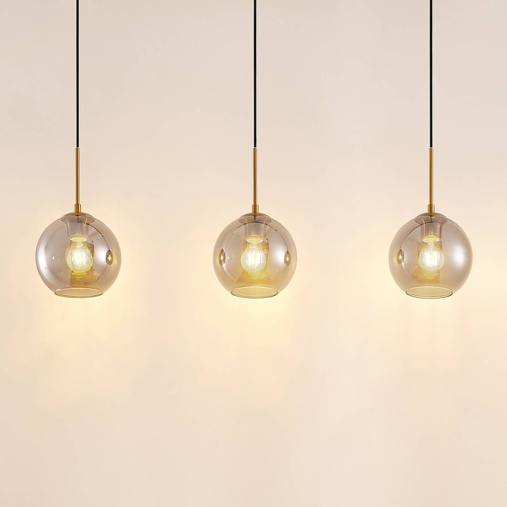 Actual product image Lindby Hiwana 3 pendant light Smoke/Brass (E27)