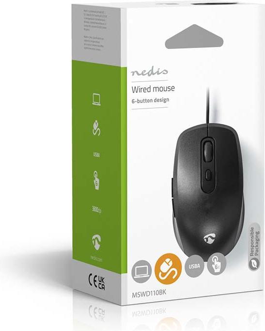 Immagine prodotto Nedis Mouse | Con cavo | 1200 / 1800 / 2400 / 3600 dpi | DPI regolabile | Numero di pulsanti: 6 | Rech (Cablato)
