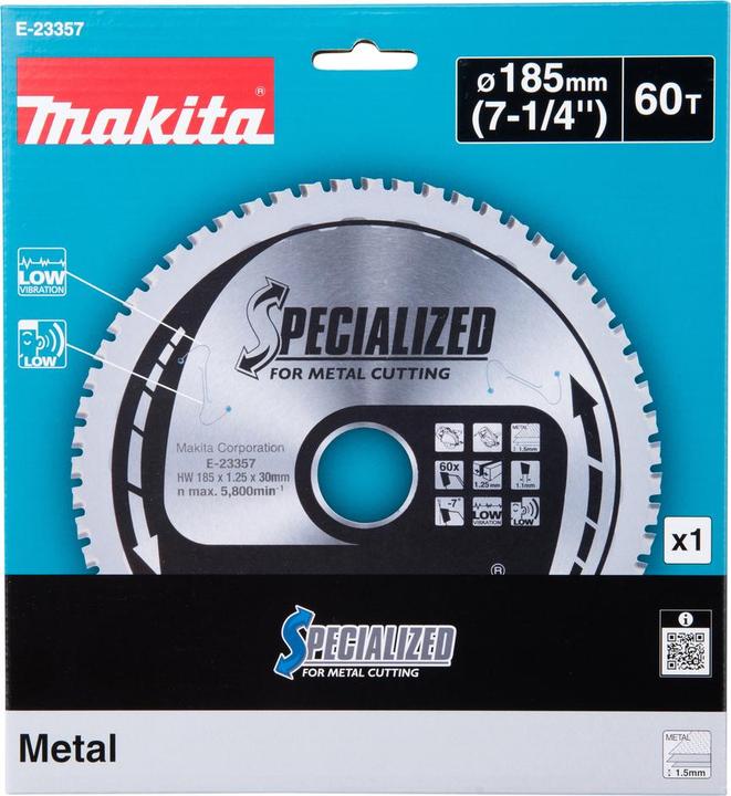 Productafbeelding Makita E-23357 HM Metallsägeblatt 185x30x60Z