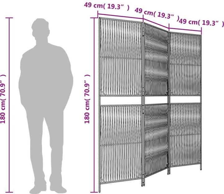 Produktbild vidaXL Paravent 3-tlg. Grau Poly Rattan,Farbe: Grau,Material: Poly
