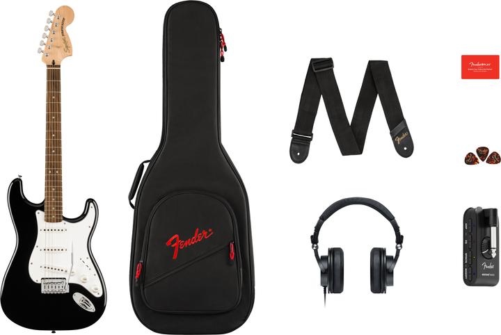 Fender Affinity Stratocaster Guitar Pack, Schwarz (E-Gitarren Set, Ahorn, Pappelholz)