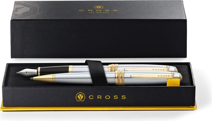 Image du produit Cross Parure de stylos Bailey Medalist Stylo bille + Stylo plume chrome brillant/or (Chrome brillant avec applications dorées, 1 x)