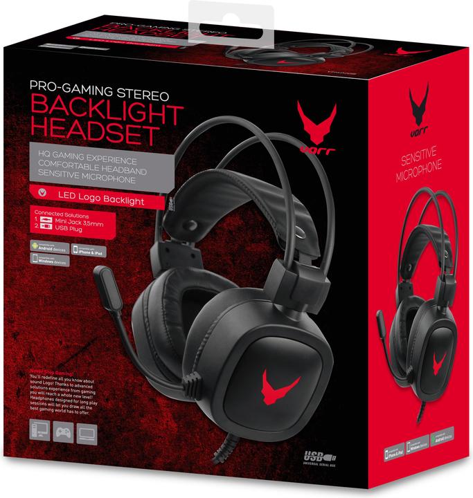 Produktbild Varr Gaming USB Headphones with Built In Microphone, Over-Ear, LED Backlight, Rugged, Popular USB-A (Kabelgebunden)