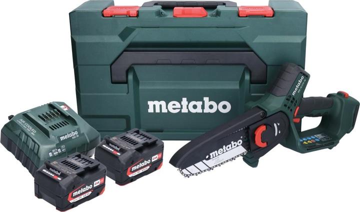 Produktbild Metabo MS 18 LTX 15 Akku Gehölzsäge 18 V 15 cm 5 m/s + 2x Akku 4,0 Ah + Ladegerät + metaBOX (Akku Kettensäge)