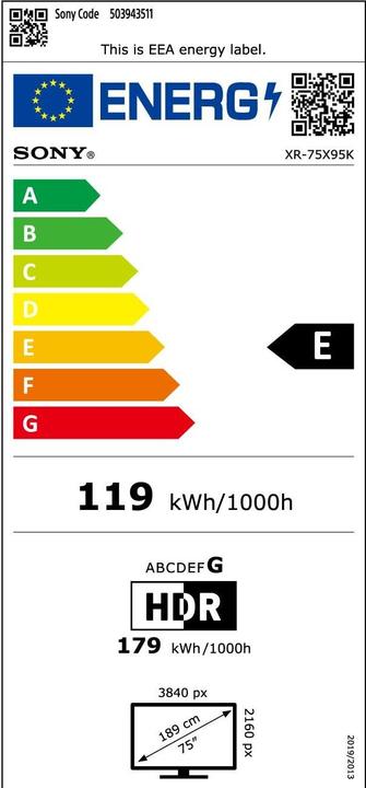 Energie-Label Sony XR-75X95K (75", X95K, LCD, 4K, 2022)