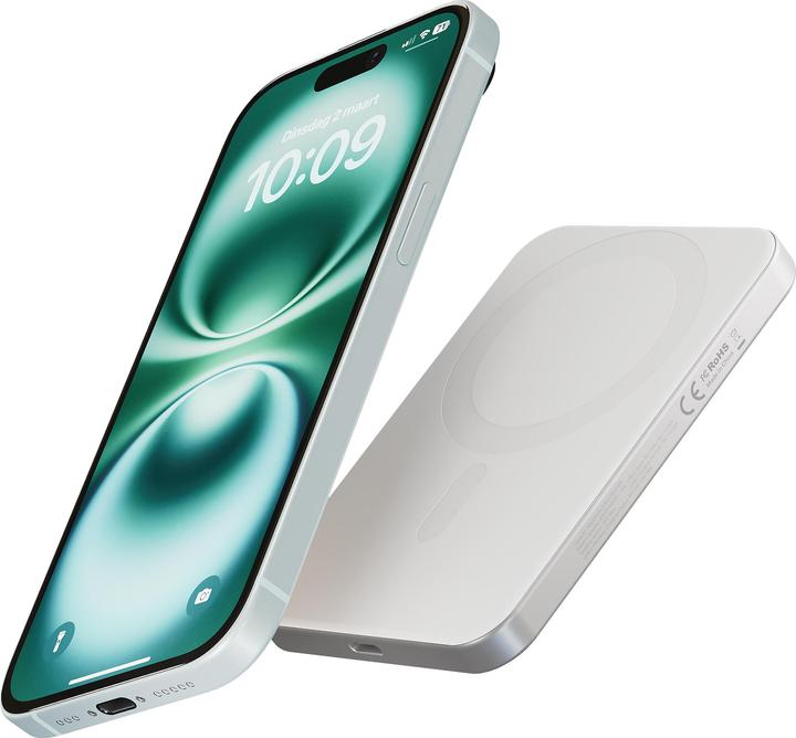 Produktbild Zens Slim Qi2 Al Powerbank 5000mAh White (5000 mAh, 15 W, 19250 Wh)