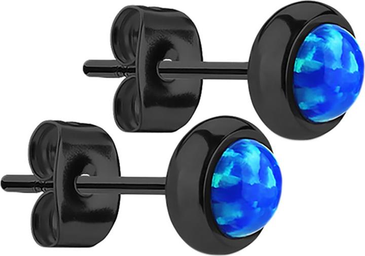 Image du produit Star Piercing Boucles d'oreilles noires avec opale bleue (sans laiton, Acier chirurgical 316L)
