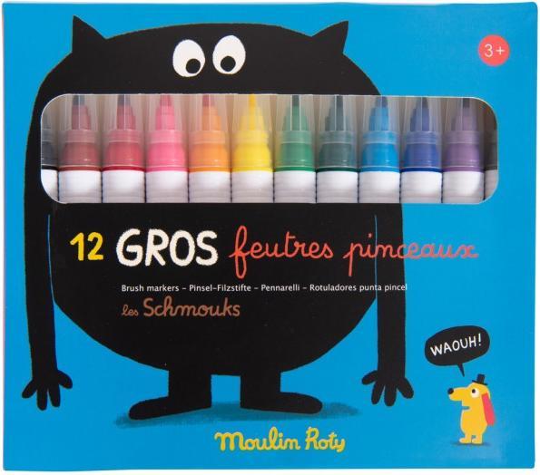 Moulin Roty 12 feutres pinceaux, Les Schmouks (12x)