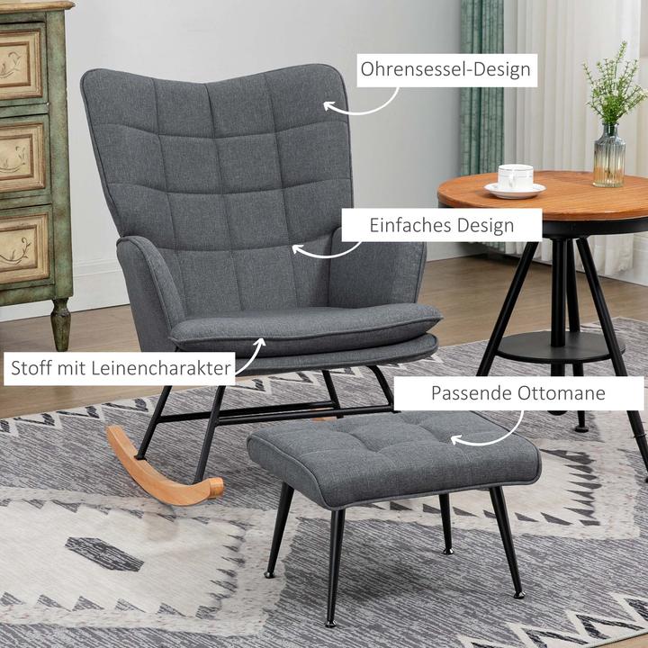 Image du produit Homcom Schaukelstuhl mit Hocker Polyester, Schaumstoff Grau