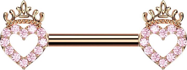 Produktbild Star Piercing Barbell rosegold Herz und Krone Kristalle pink (Messing, Chirurgenstahl 316L)