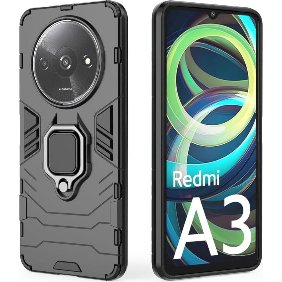 Screenguard RingCase Anti-Shock Xiaomi Redmi A3 Hülle (Xiaomi Redmi A3), Smartphone Hülle, Schwarz
