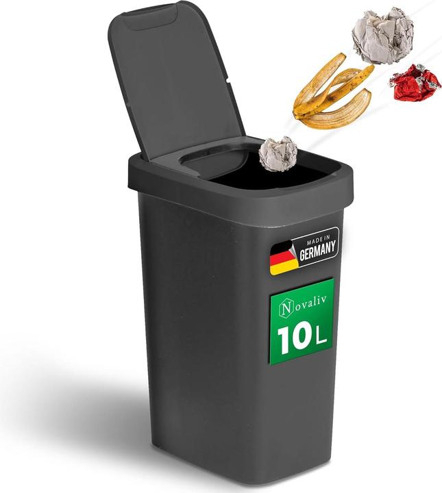 Produktbild Novaliv Mülleimer 10L mit 2in1 Deckel, Klappdeckel & Schwingdeckel, Stilvoller Anti-Geruch Abfalleim (10 l)