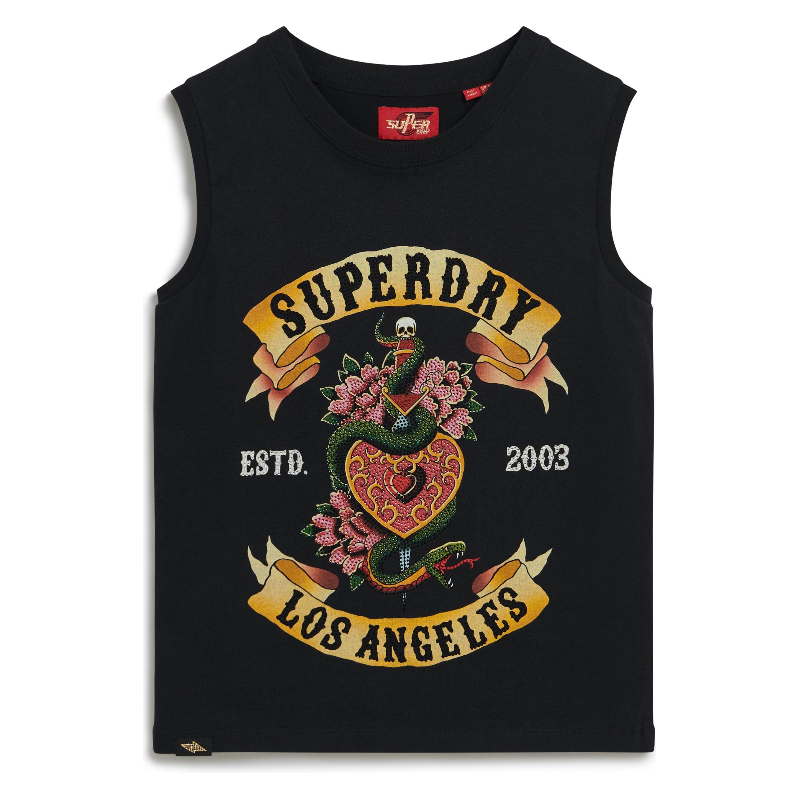 Superdry, Damen, Shirts, Tattoo Tanktop Mit Strassbesatz, Schwarz, (10XL)