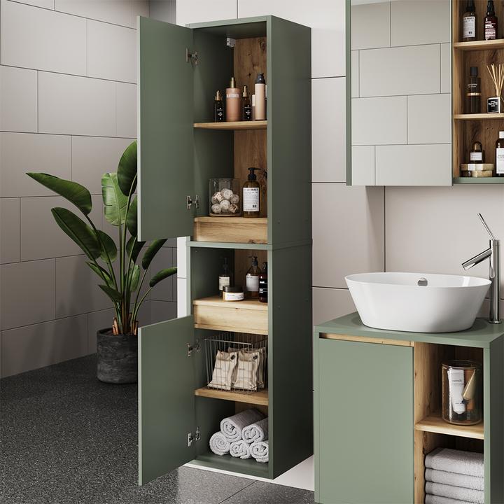 Actual product image Vicco Bathroom cabinet Viola, Green/Artisan, 38 x 170 cm with 2 doors
