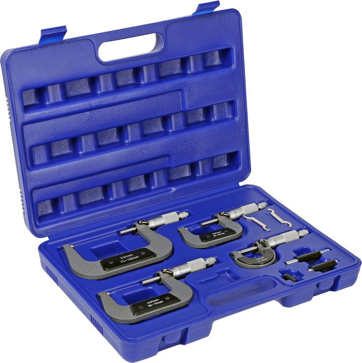 Wiltec Jeu 4 Micromètre 0-100mm Vis micrométrique Micromètre extérieur Plage mesure 0,01 mm Haute précision