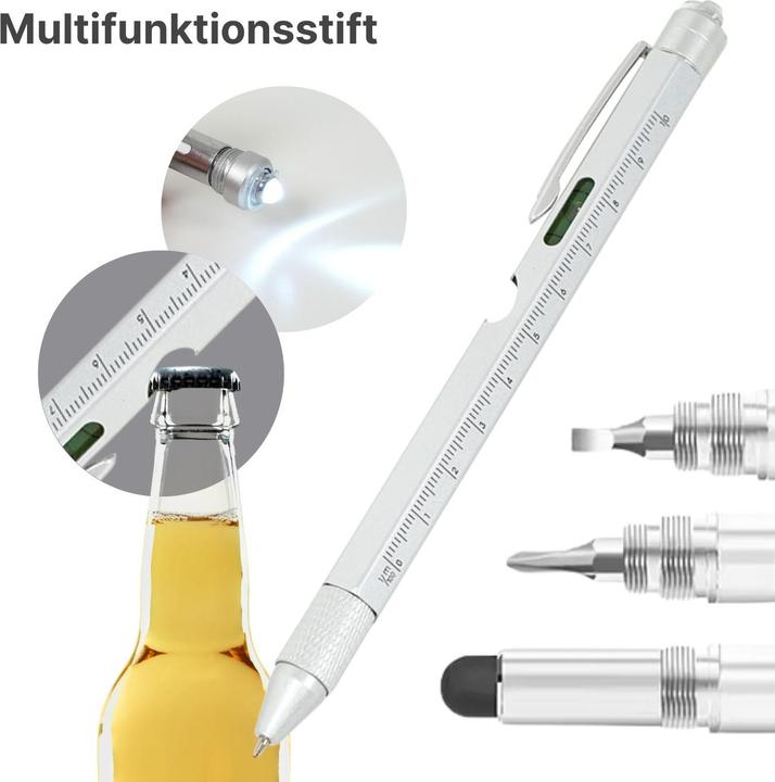 Produktbild Hermex 8in1 Multi-Kugelschreiber Multifunktionsstift Touchpen Wasserwaage Schraubendreher (8 Funktionen)