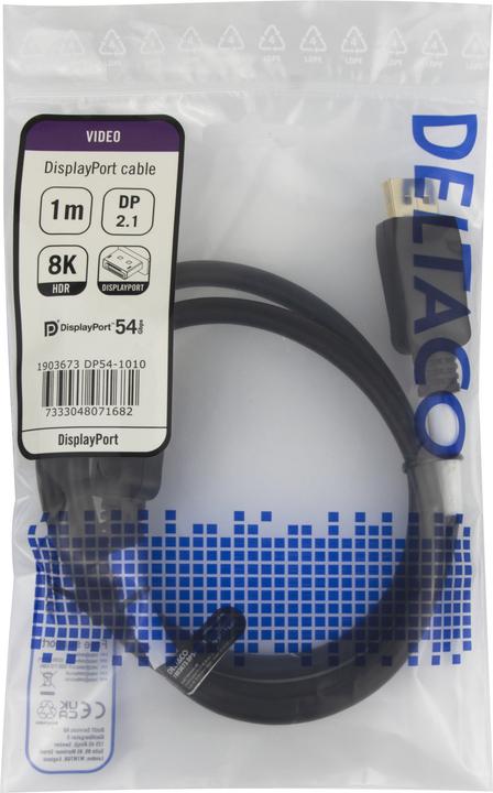 Image du produit Deltaco DisplayPort cable, DP 2.1a, DP54, 1,0m (1 m)