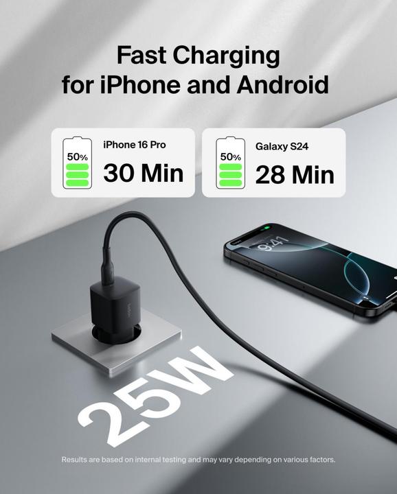 Produktbild Belkin BOOST Charge 25W USB-C sw Lad.PD/PPS 1m K. WCA012kq1MBK-B6 (25 W)