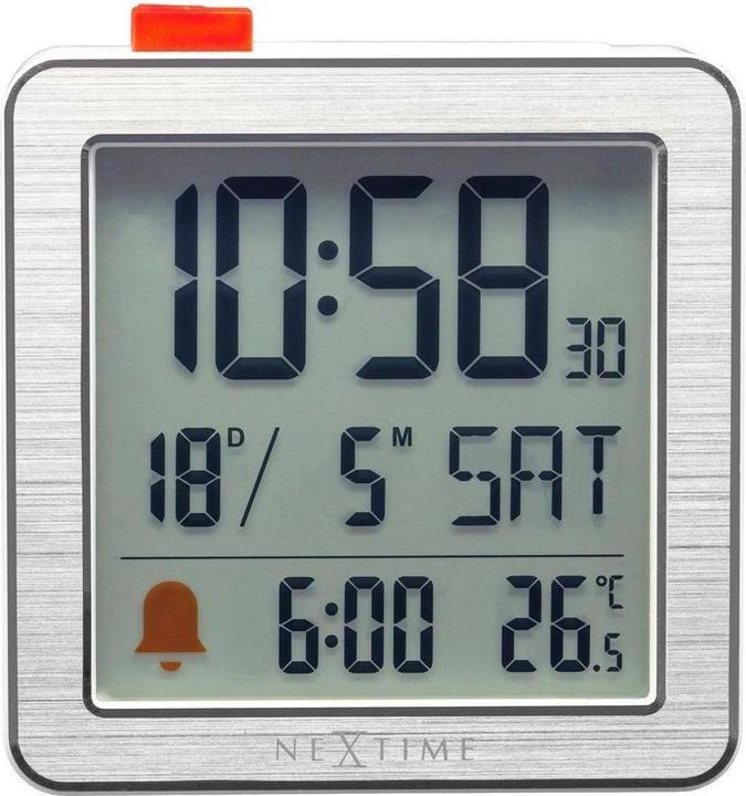 Produktbild Nextime Digitaler Tischwecker 6x6.4x2.1cm Metall/ABS, Temperaturanzeige