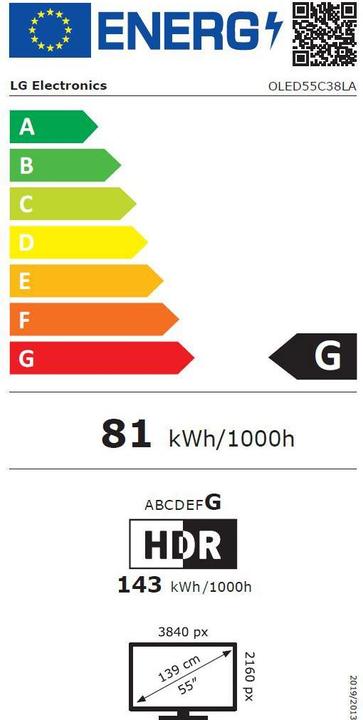Label énergétique LG OLED55C38LA (55", C3, OLED, 4K, 2023)