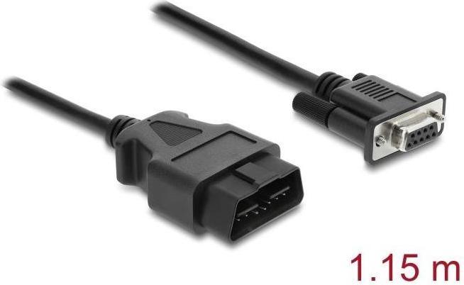 Delock Adapterkabel OBD-2 Stecker auf Sub-D 9 Pin Buchse mit Schrauben 1,15 m