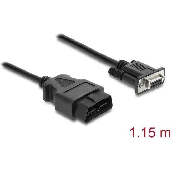 Delock Adapterkabel OBD-2 Stecker auf Sub-D 9 Pin Buchse mit Schrauben 1,15 m (1.15 m), Cavo di interfaccia
