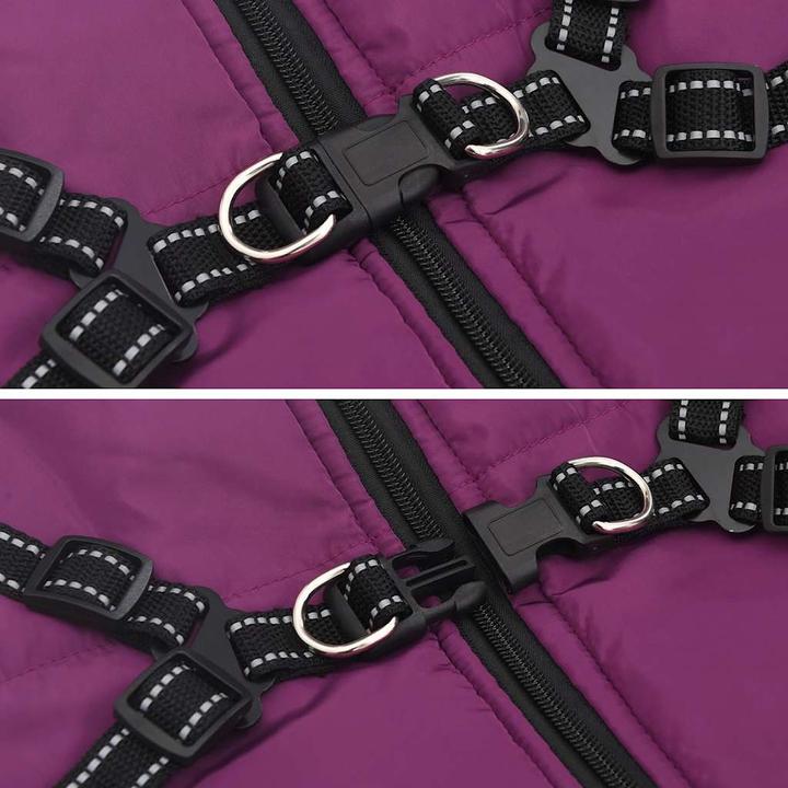 Actual product image vidaXL Dog coat with harness Waterproof Reflective Purple (48, Dog coat)