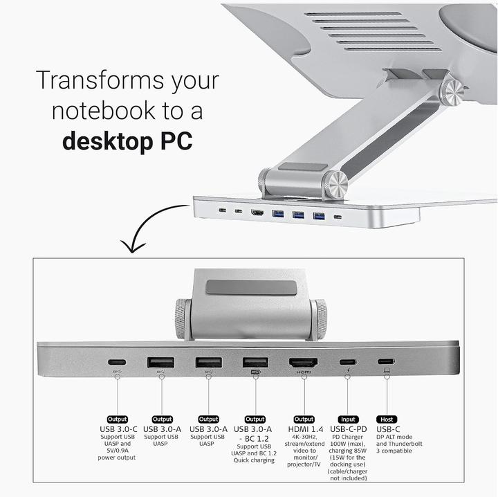 Actual product image Desq Fully Adjustable USB-C Docking Stand with Power Delivery and HDMI