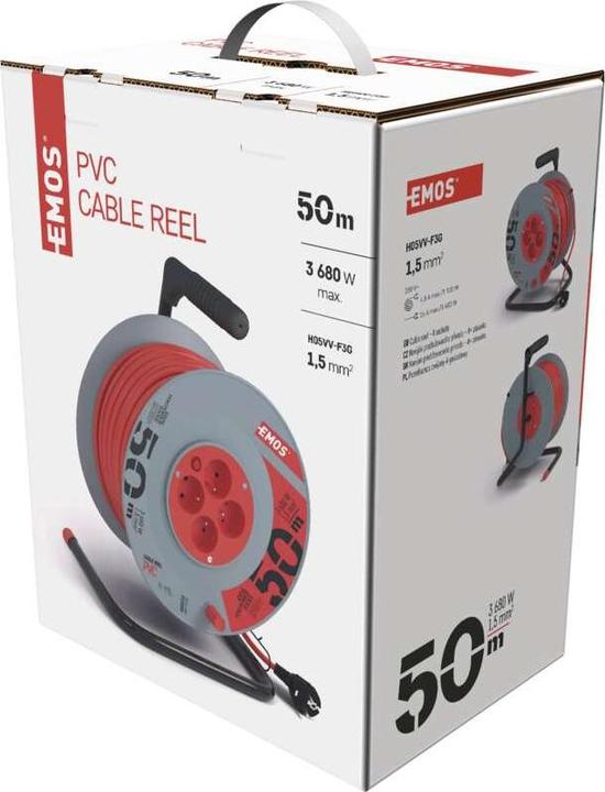 Produktbild Emos Trommelkabel mit Erdung, 4 Steckdosen, 50 m (P19450) (50 m, 1.50 mm²)