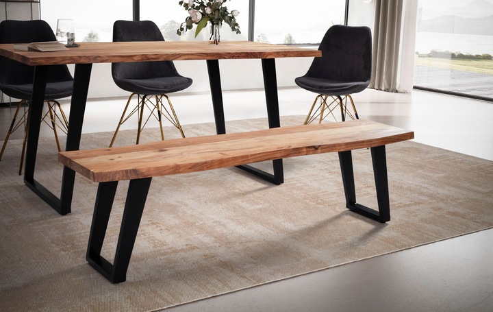 Produktbild FineBuy Esszimmerbank Sitzbank Akazie Massivholz Essbank Baumkante Küchenbank (120 cm)