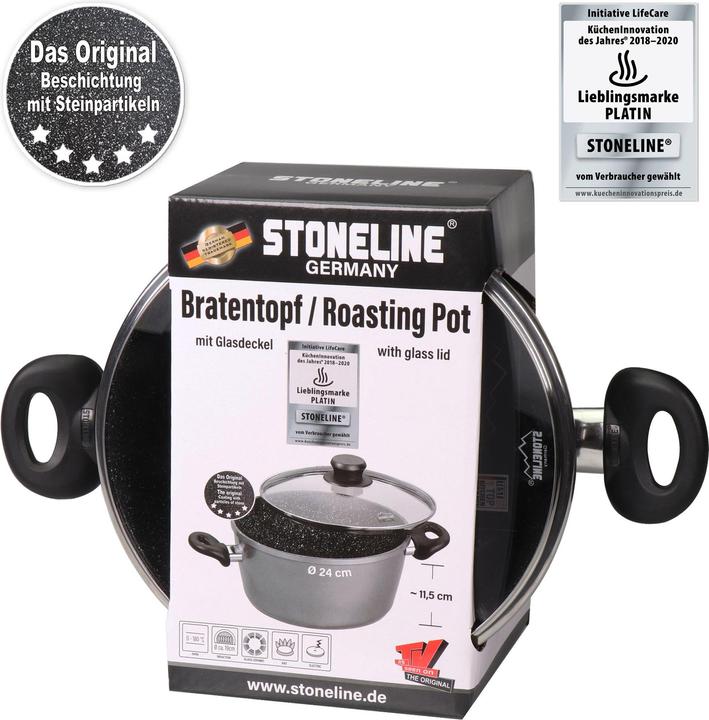 Actual product image Stoneline Cooking pot 24 cm, with glass lid, non-stick frying pot, induction and oven-safe (Pot, Cast aluminium, 24 x 11.50 cm)