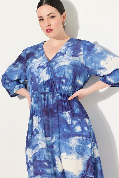 Immagine prodotto Ulla Popken Abito maxi con batik, effetto incrociato, scollo a V e maniche a 3/4 (54)